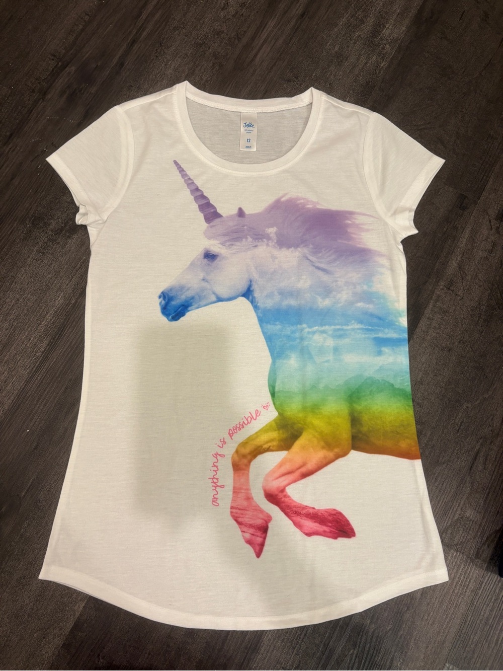 Justice Girls’ Size 12 Rainbow Unicorn Graphic Tee 🌈🦄
